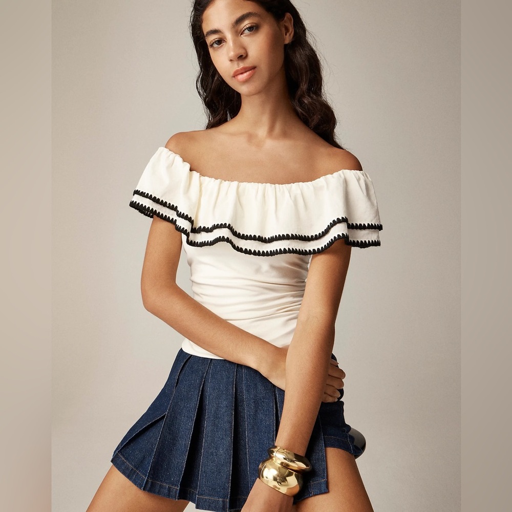 J. Crew Off-the-shoulder ruffle top in stretch cotton blend